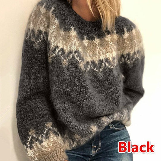 Women Casual Pullover Jacquard Sweater Autumn And Winter Fashion