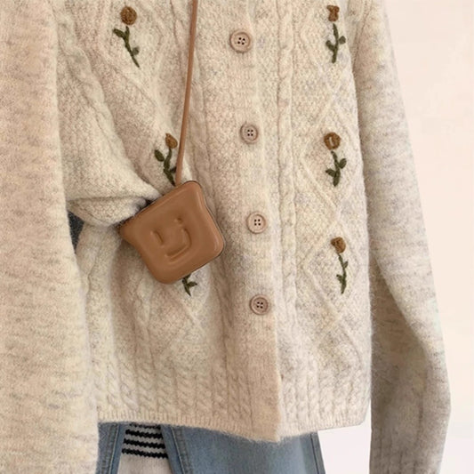 Korean Style Women Top Autumn Clothes Button Down Sweater
