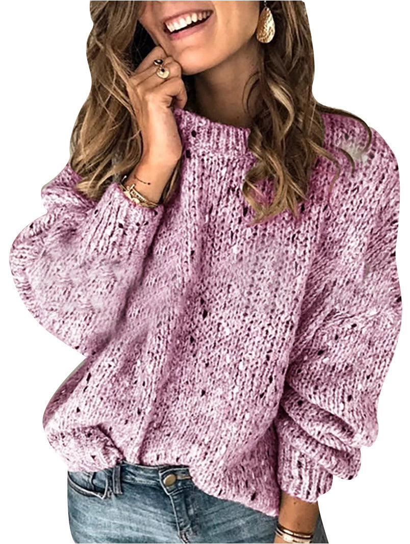 Women Winter Polka Dot Pullover Knitted Sweater Fashion Solid Color Loose Long Sleeve Top Women Clothing