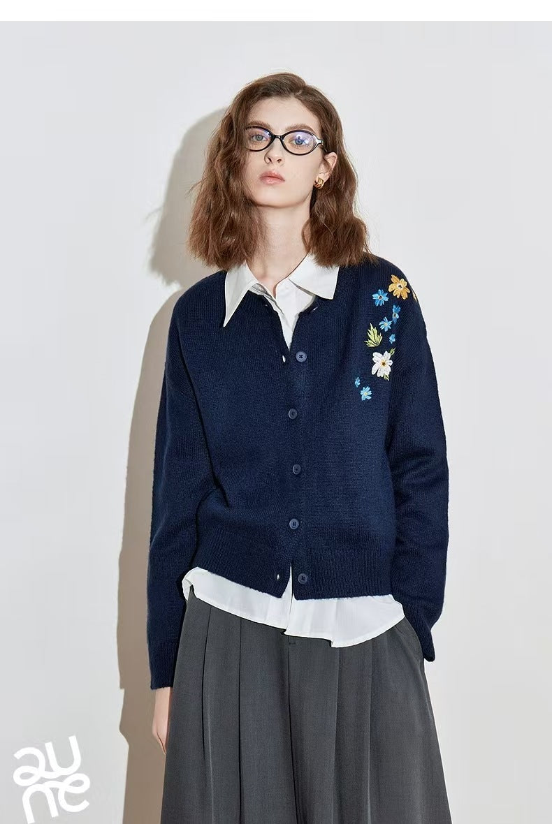 New Retro Flower Embroidered Cardigan Sweater Casual Coat For Women