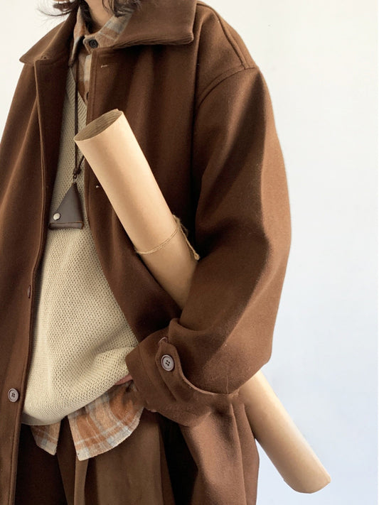 Retro Brown Woolen Coat for Women