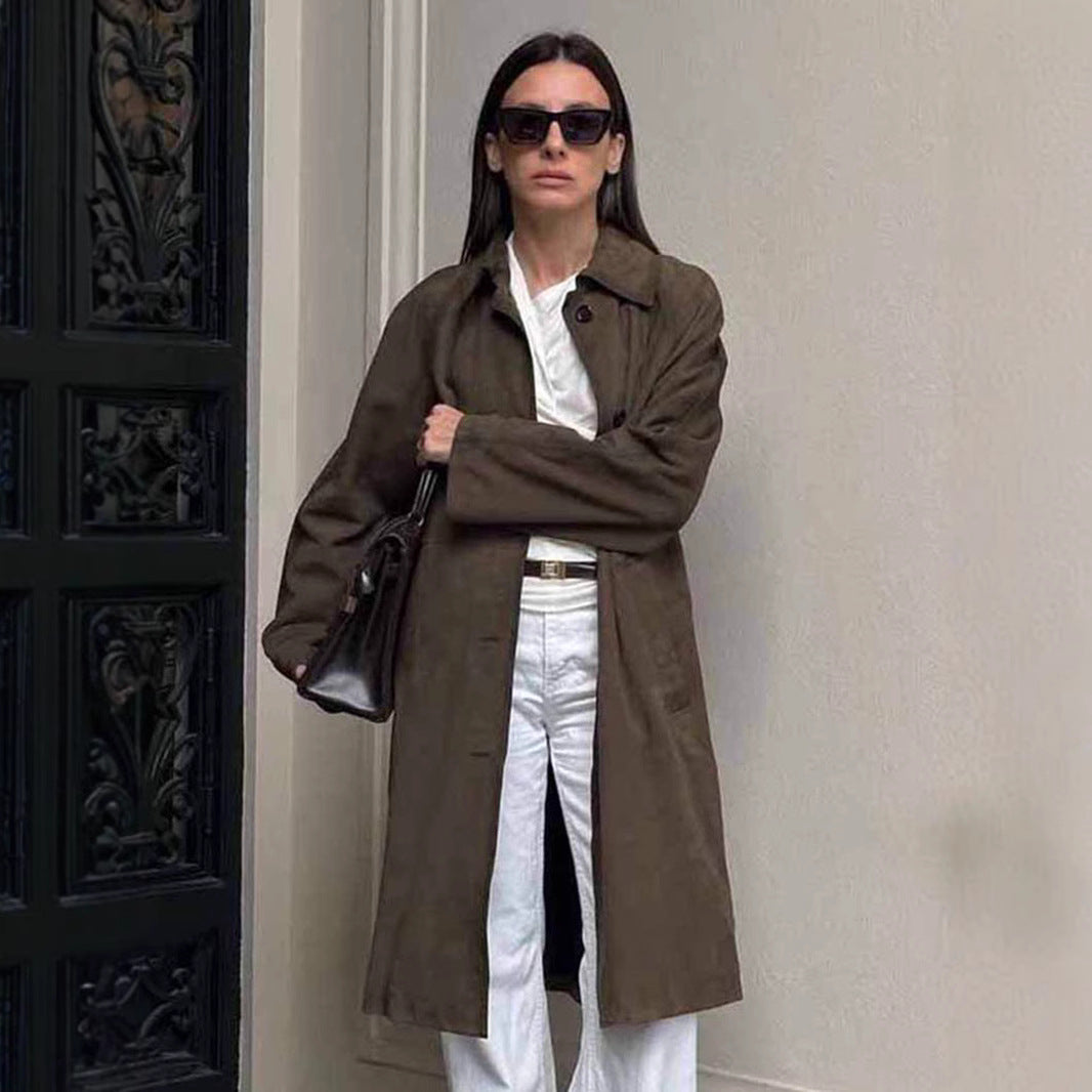 Loose Lapels Vintage Brown Suede Coat