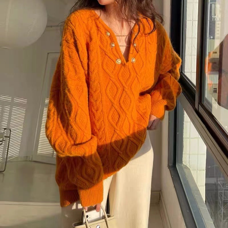 Cable-knit Pullover Women's Mid-length Sweater