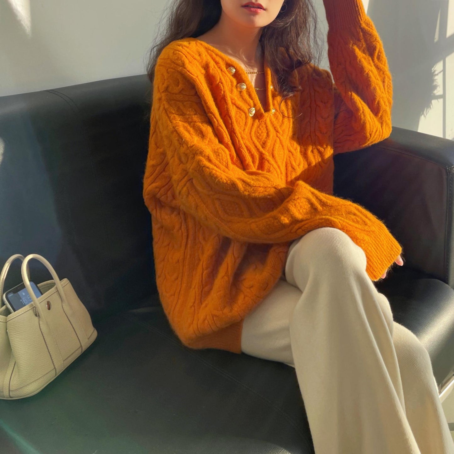 Cable-knit Pullover Women's Mid-length Sweater