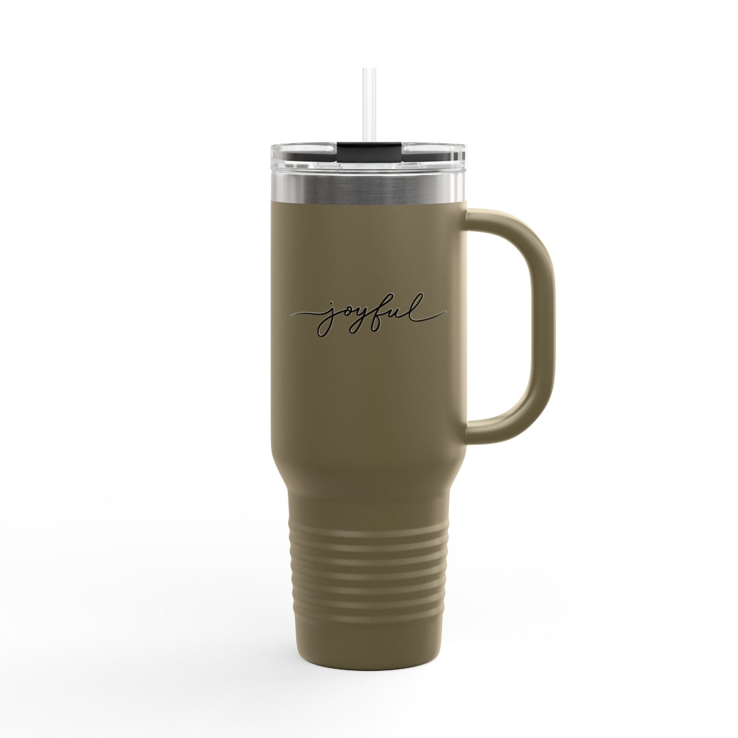 Joyful 40oz Insulated Travel Mug — Large Stainless Steel Tumbler with Straw & Handle