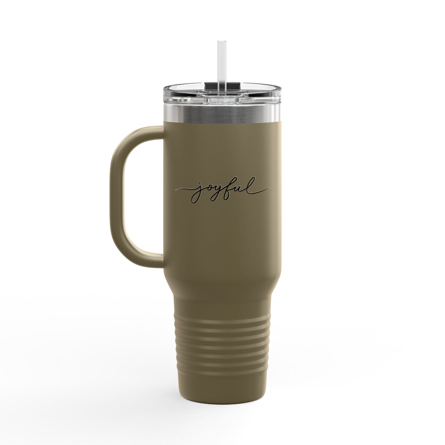 Joyful 40oz Insulated Travel Mug — Large Stainless Steel Tumbler with Straw & Handle
