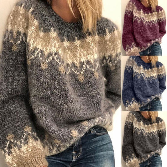 Women Casual Pullover Jacquard Sweater Autumn And Winter Fashion