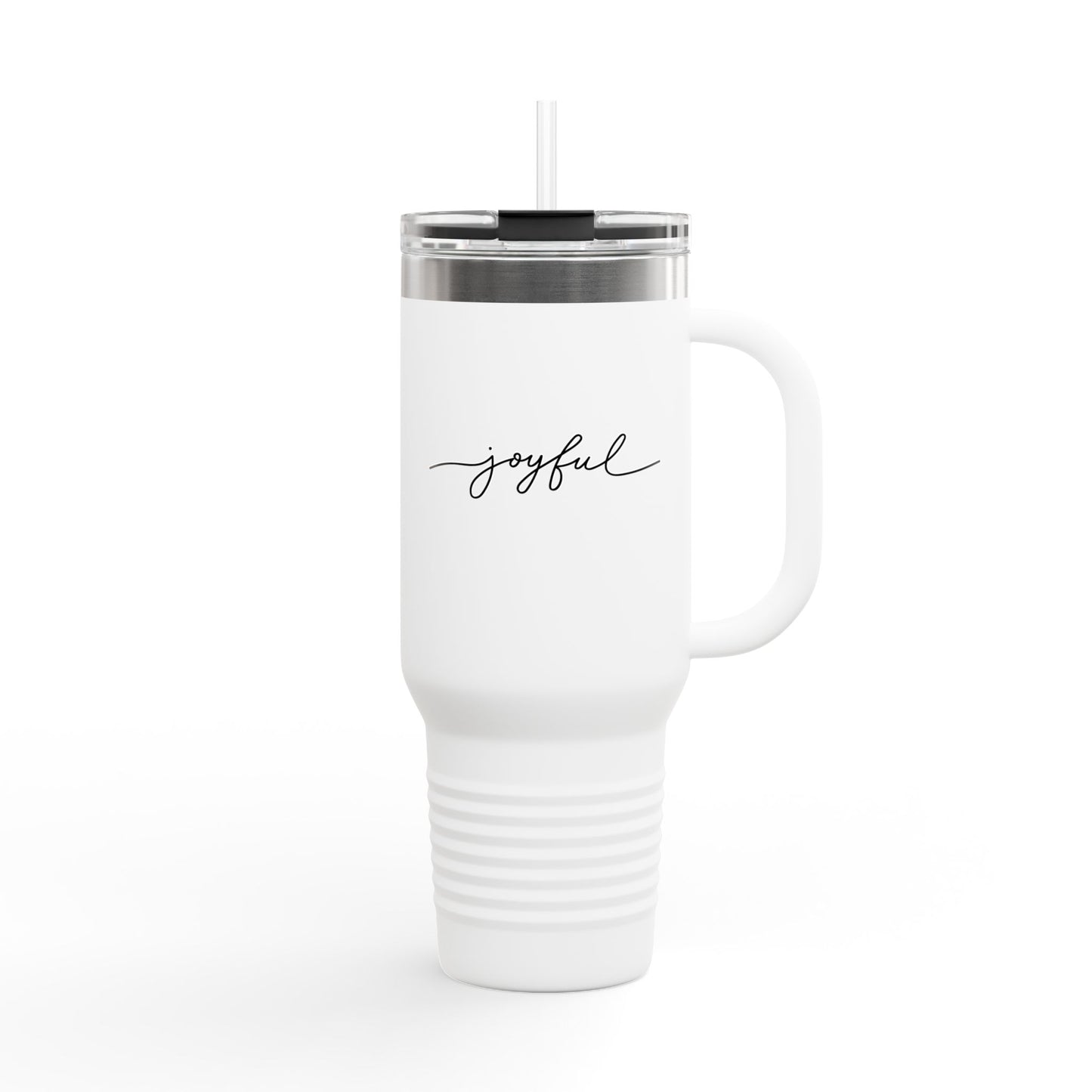 Joyful 40oz Insulated Travel Mug — Large Stainless Steel Tumbler with Straw & Handle