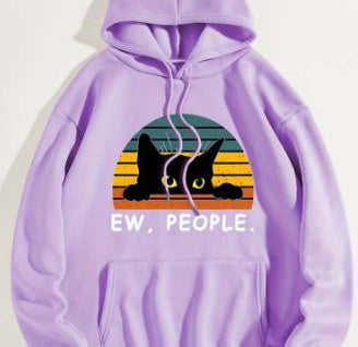 Women Sweater Winter Clothing Cat Printing Drawstring Printed Hooded