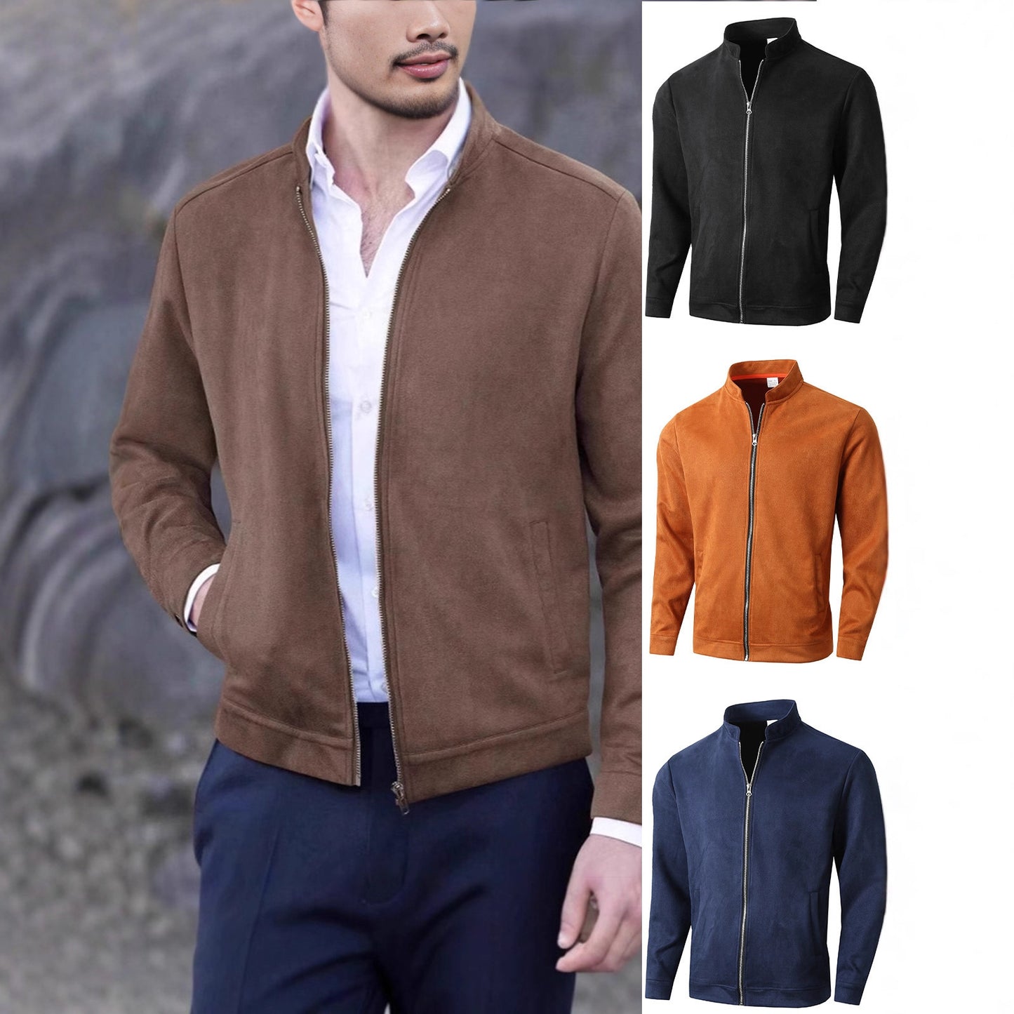 Round Neck Slim Fit Men Jacket Long Sleeves