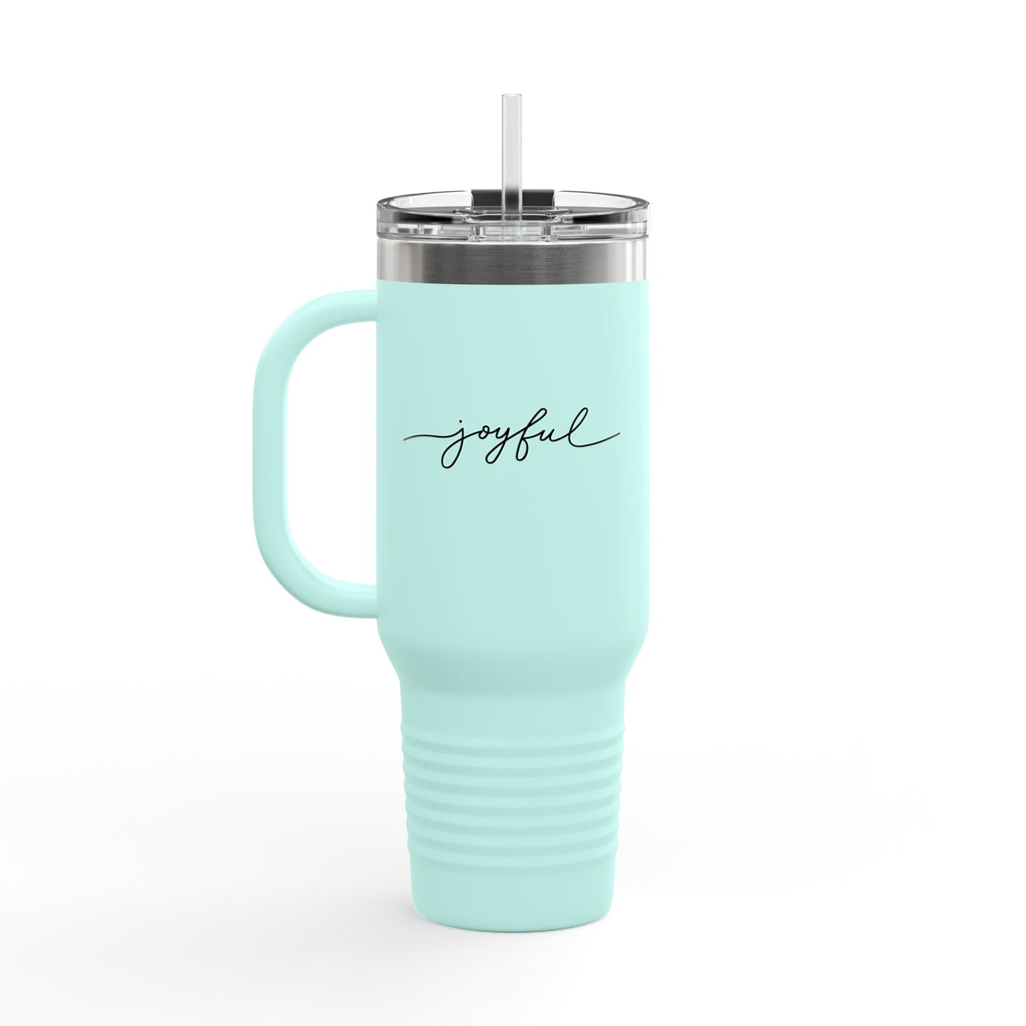 Joyful 40oz Insulated Travel Mug — Large Stainless Steel Tumbler with Straw & Handle