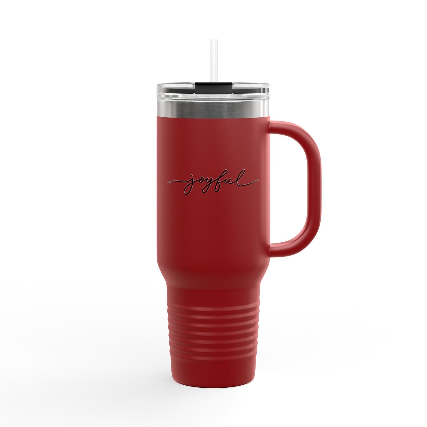 Joyful 40oz Insulated Travel Mug — Large Stainless Steel Tumbler with Straw & Handle