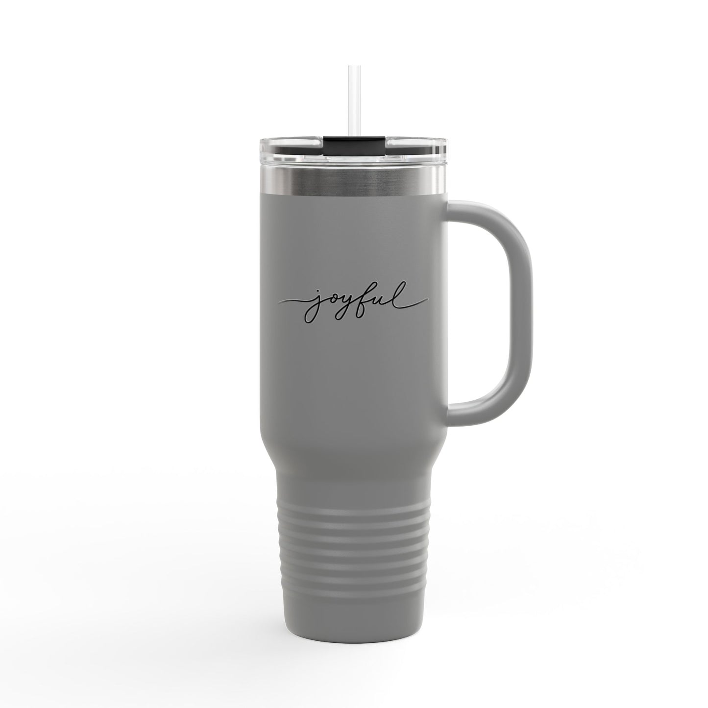 Joyful 40oz Insulated Travel Mug — Large Stainless Steel Tumbler with Straw & Handle