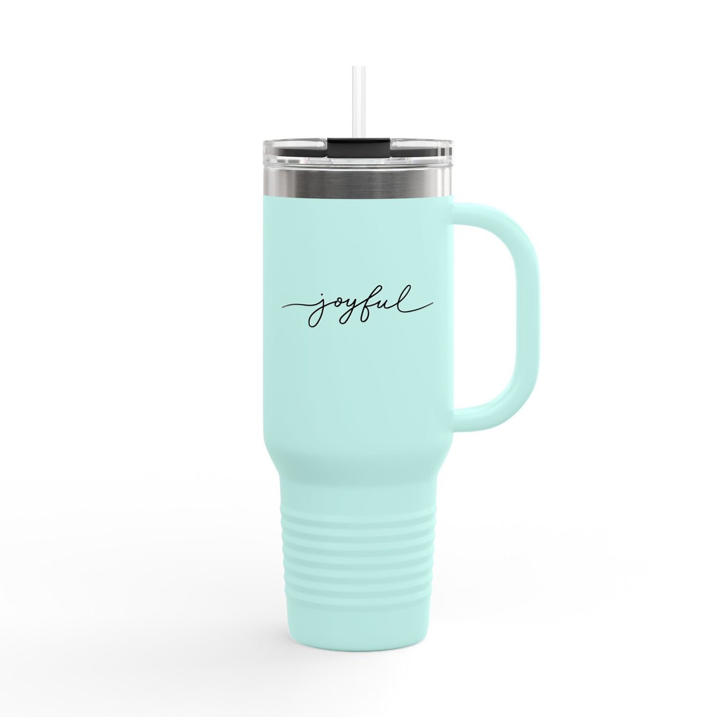 Joyful 40oz Insulated Travel Mug — Large Stainless Steel Tumbler with Straw & Handle
