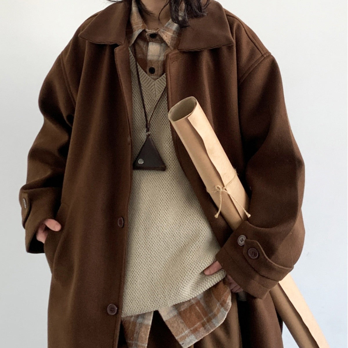 Retro Brown Woolen Coat for Women