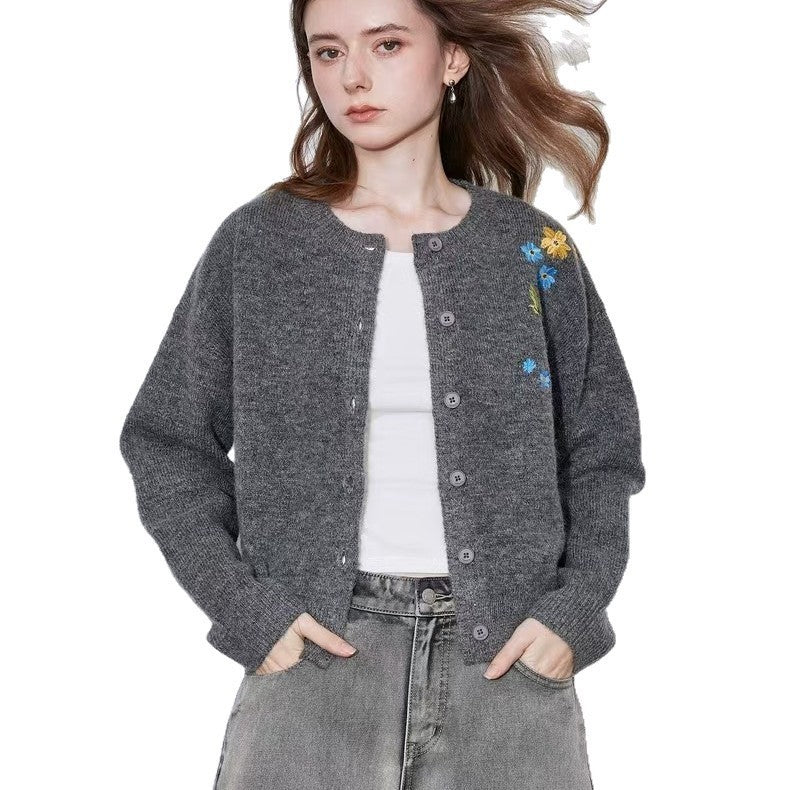New Retro Flower Embroidered Cardigan Sweater Casual Coat For Women