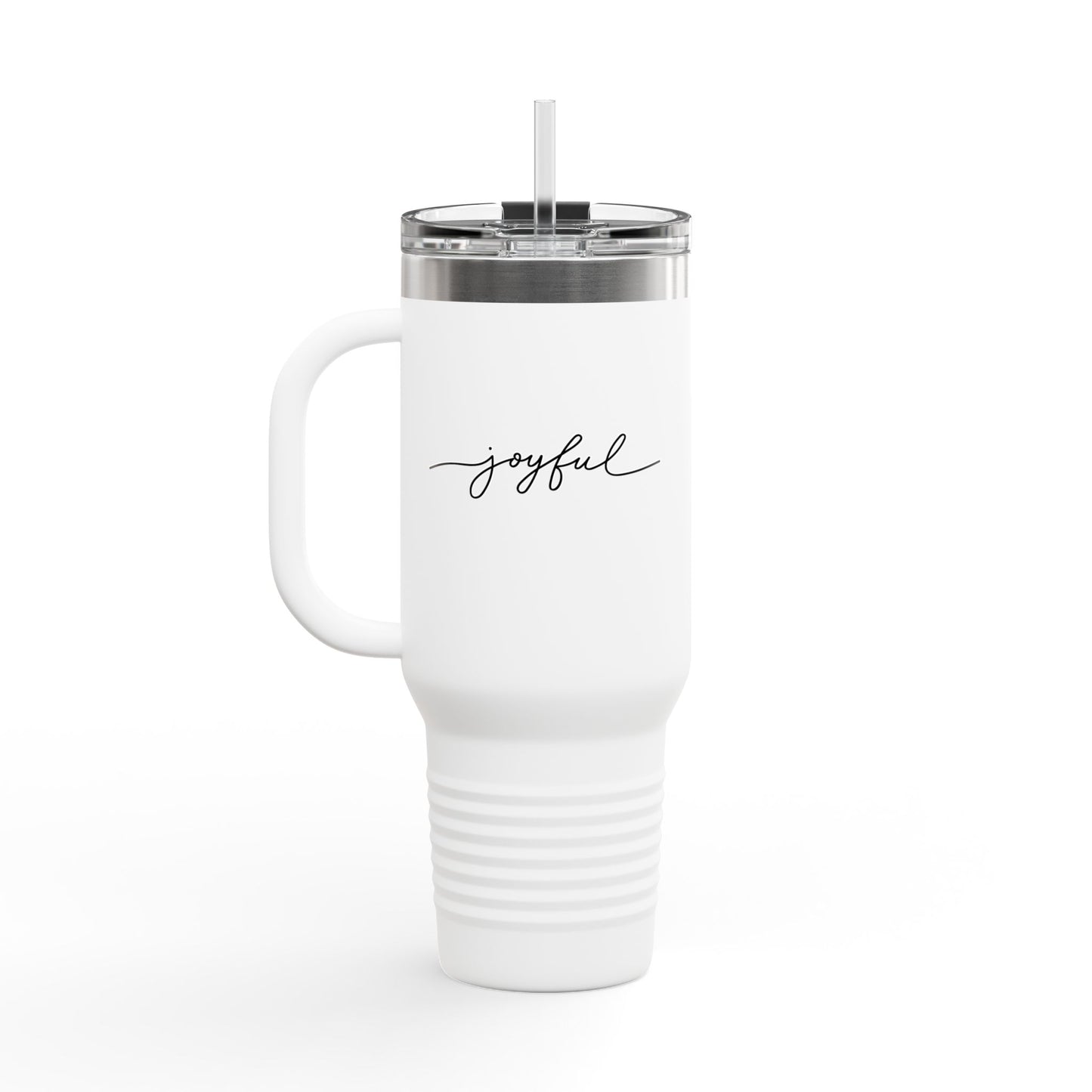 Joyful 40oz Insulated Travel Mug — Large Stainless Steel Tumbler with Straw & Handle