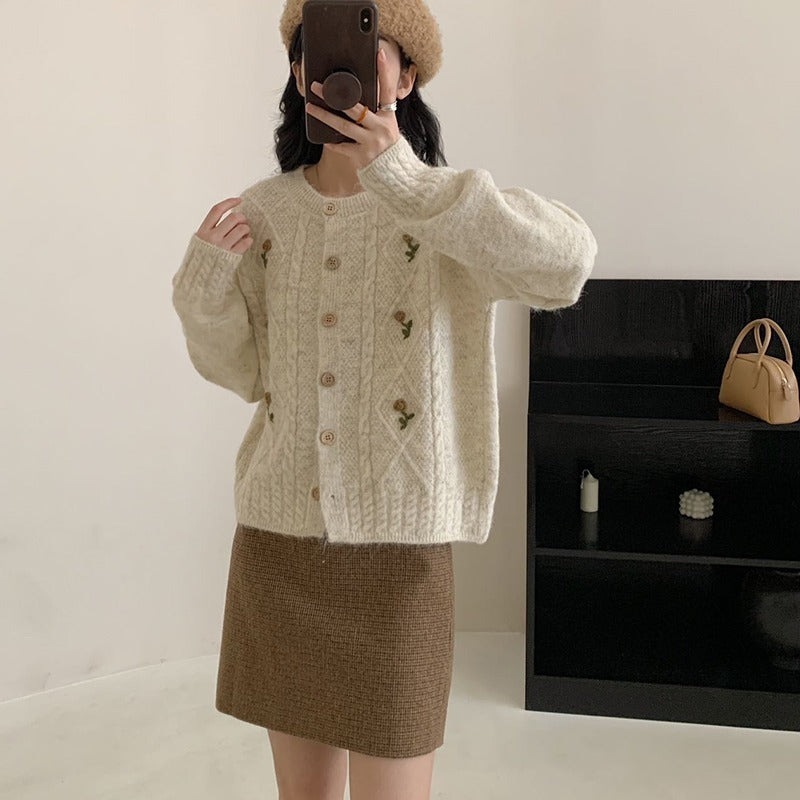Korean Style Women Top Autumn Clothes Button Down Sweater