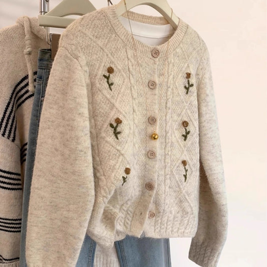 Korean Style Women Top Autumn Clothes Button Down Sweater