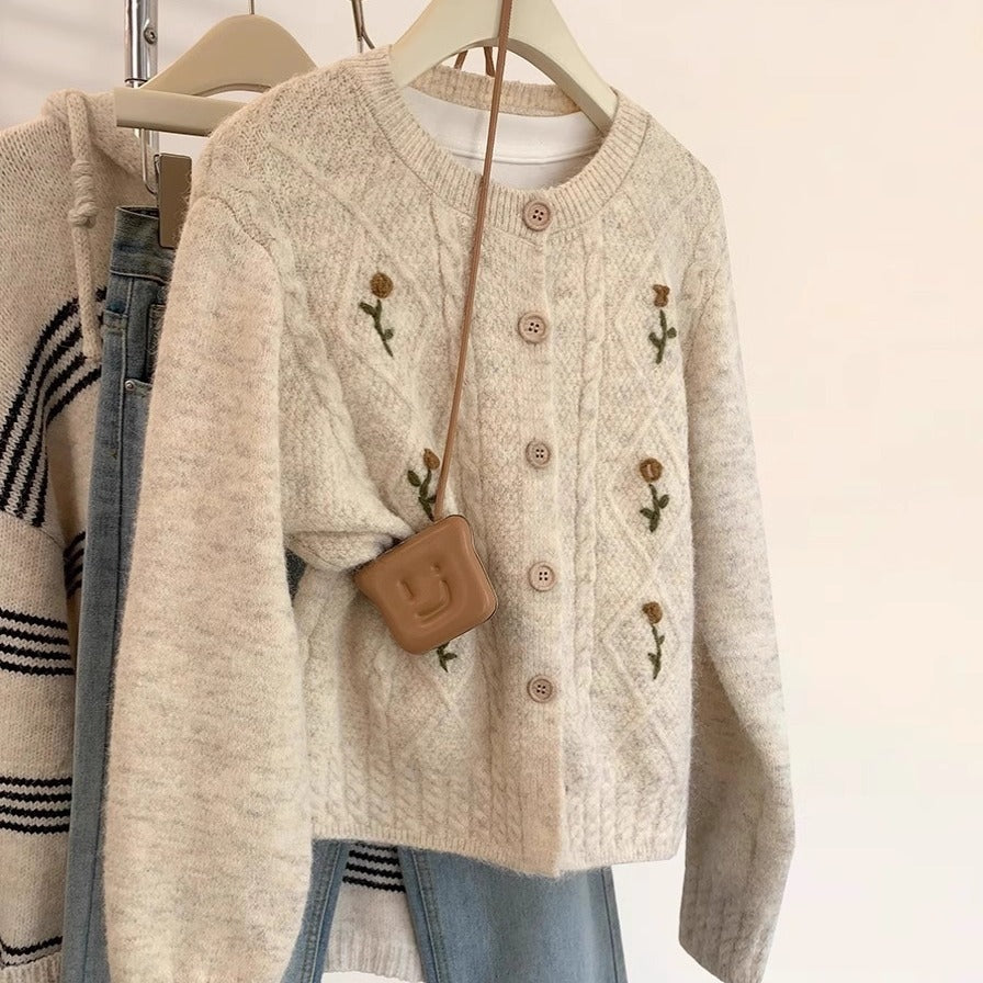 Korean Style Women Top Autumn Clothes Button Down Sweater