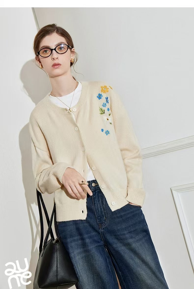 New Retro Flower Embroidered Cardigan Sweater Casual Coat For Women