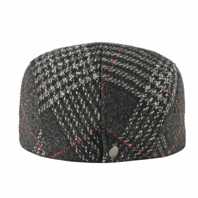 Winter Woolen Men's Beret Korean Style Plaid Peaked Cap