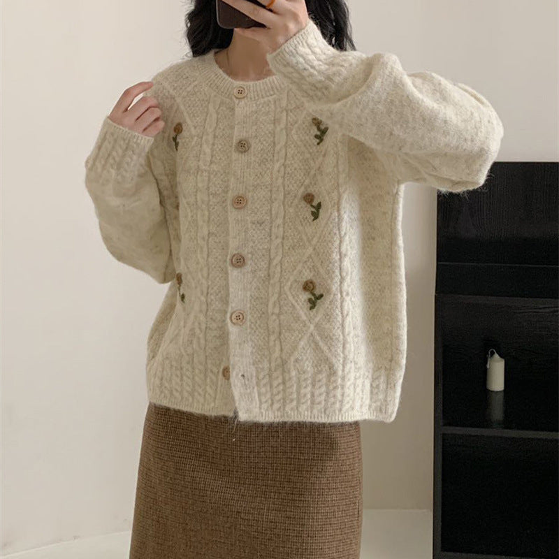 Korean Style Women Top Autumn Clothes Button Down Sweater