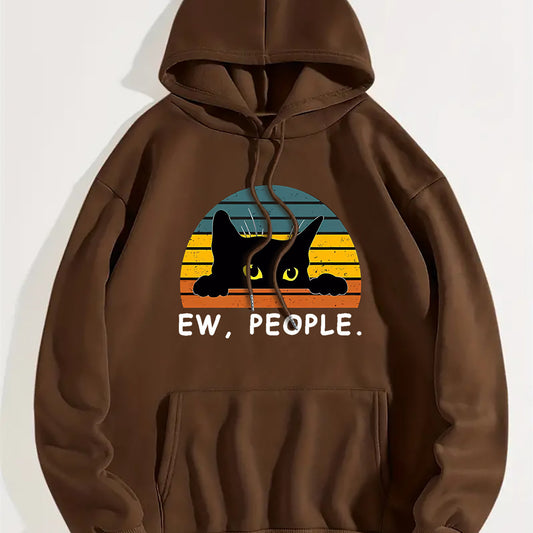 Women Sweater Winter Clothing Cat Printing Drawstring Printed Hooded