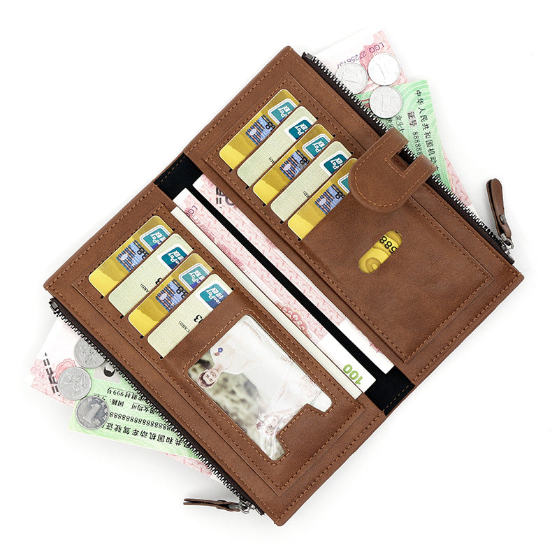 Woman Fashion Minimalist Magnetic Buckle Multi-Card Slot Zipper Bag